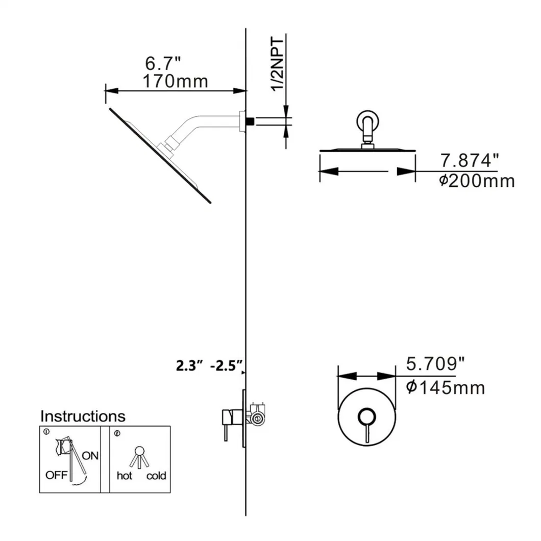 Bathroom Rain Mixer Shower System with 8 Inch Shower Head and Handle Set