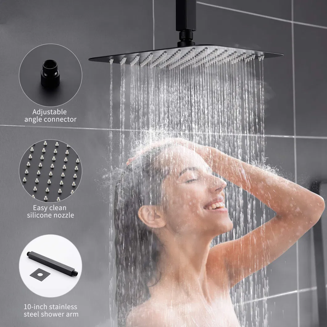 Aquacubic Ceiling Mount Shower Only Faucet Set Matte Black Bathroom Rainfall Shower System with 12 Inch Shower Head